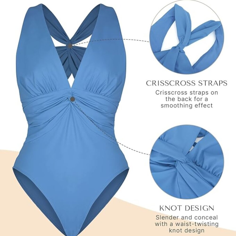 S NWT SHAPELLX Smart Sculpt Ruched Twist-Front Shaping Swimsuit